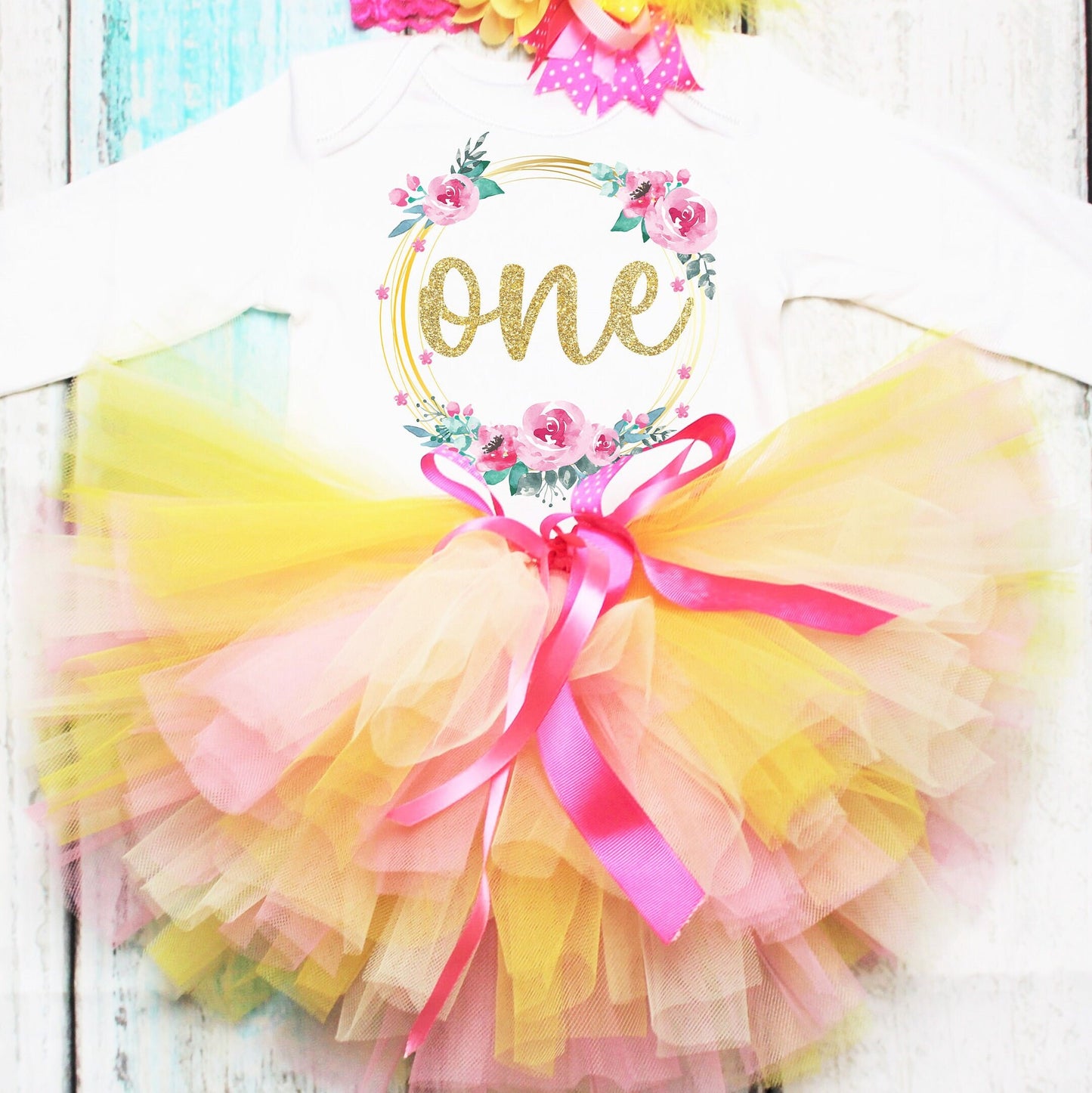 Pink & Yellow 1st Birthday Tutu Outfit