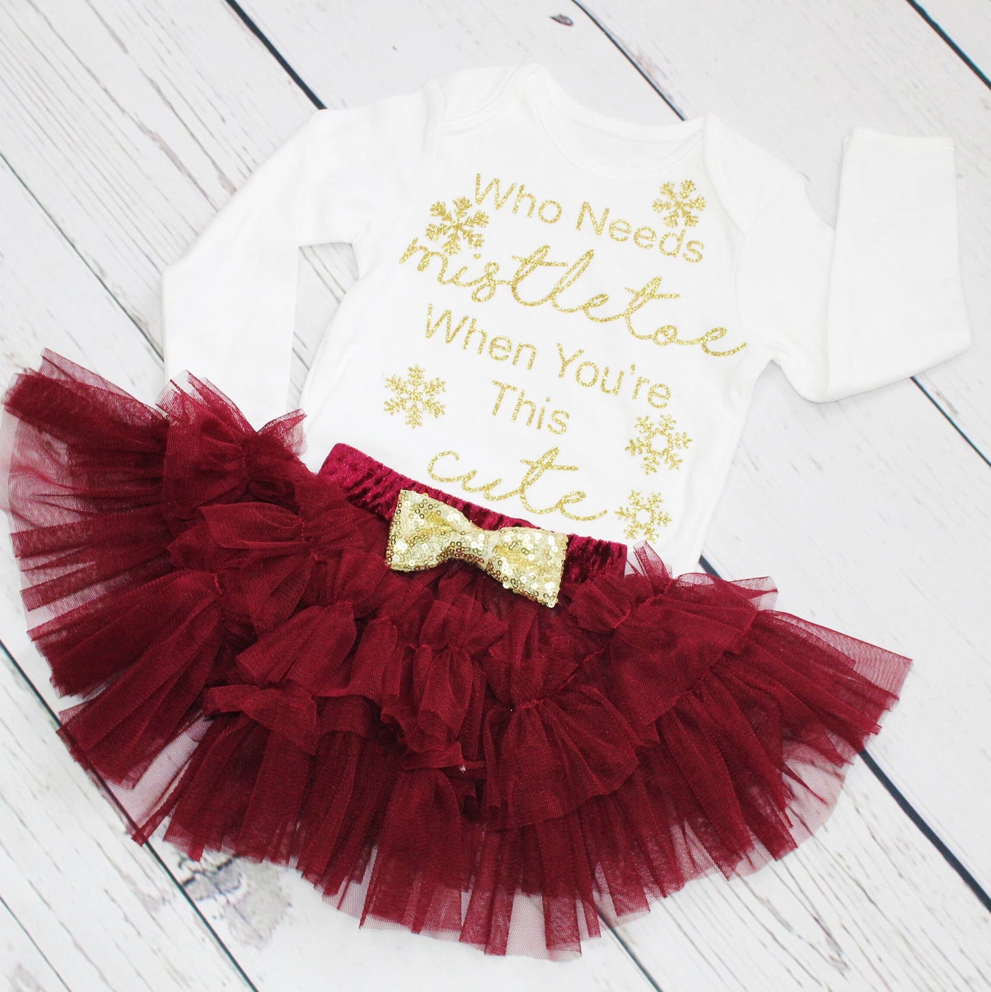 Baby Girls 1st Christmas Outfit Red and Gold Tutu Set