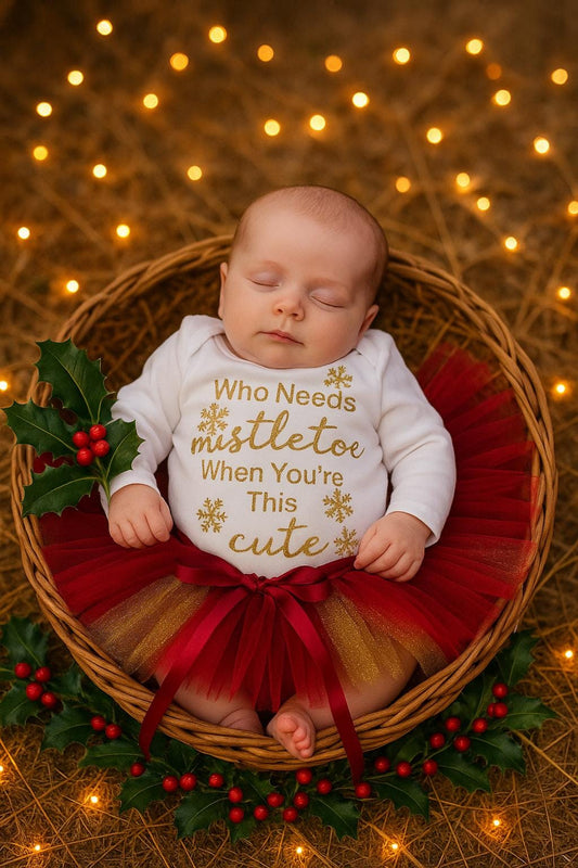 Mistletoe Christmas Outfit in Gold and Deep Red