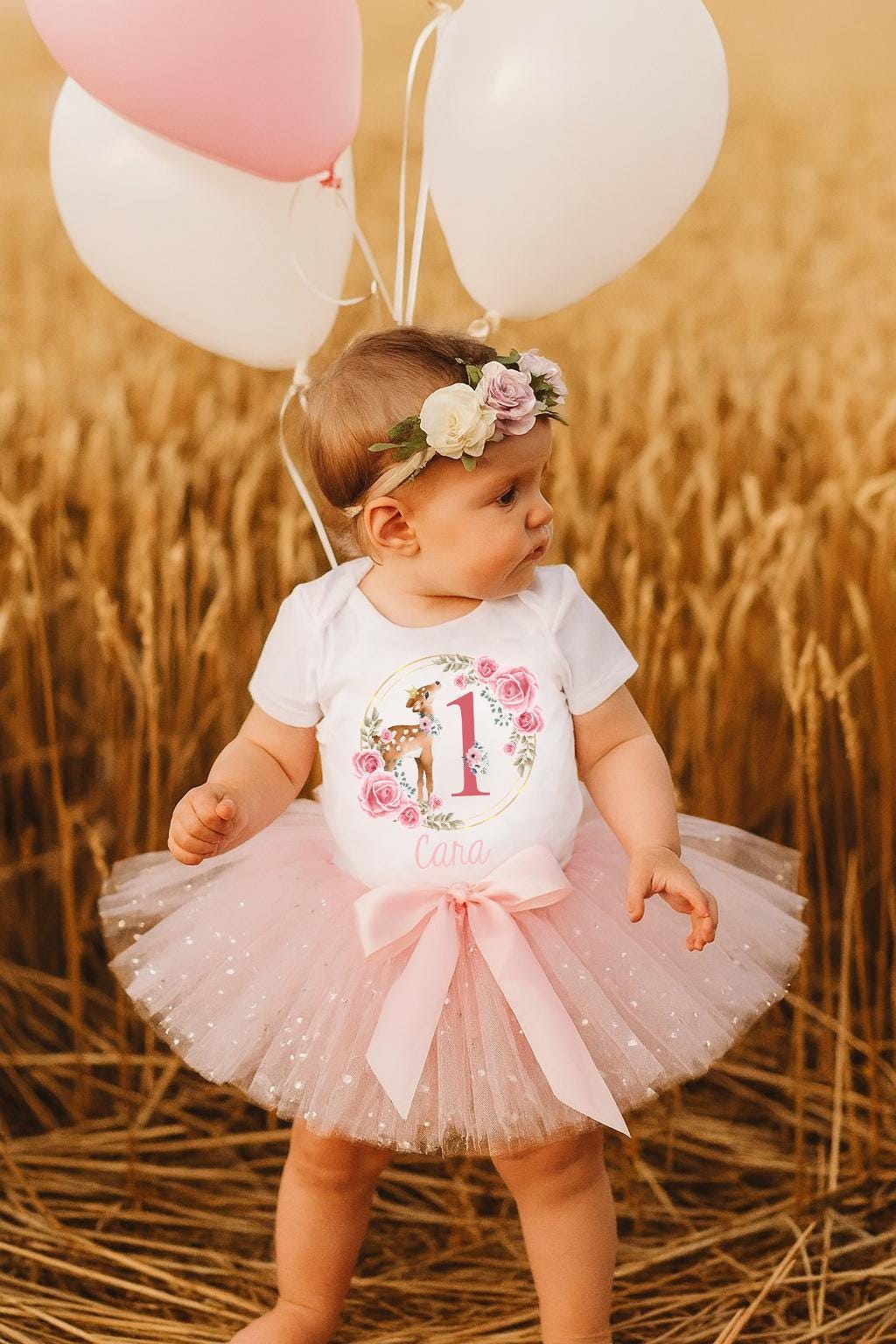 Personalised Baby Girls 1st Birthday Outfit - Sparkly Pale Pink Tutu