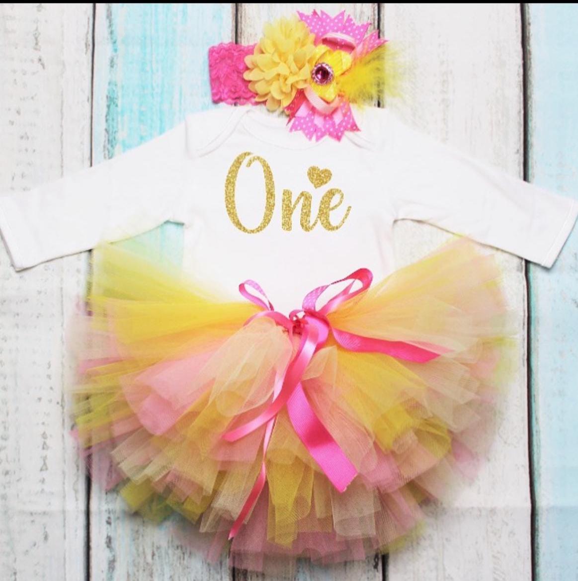 Pink & Yellow 1st Birthday Tutu Set