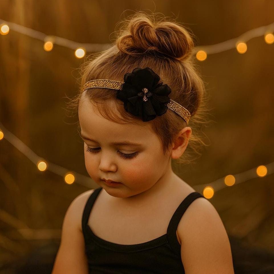 Girls Gold & Black Flower Headband
