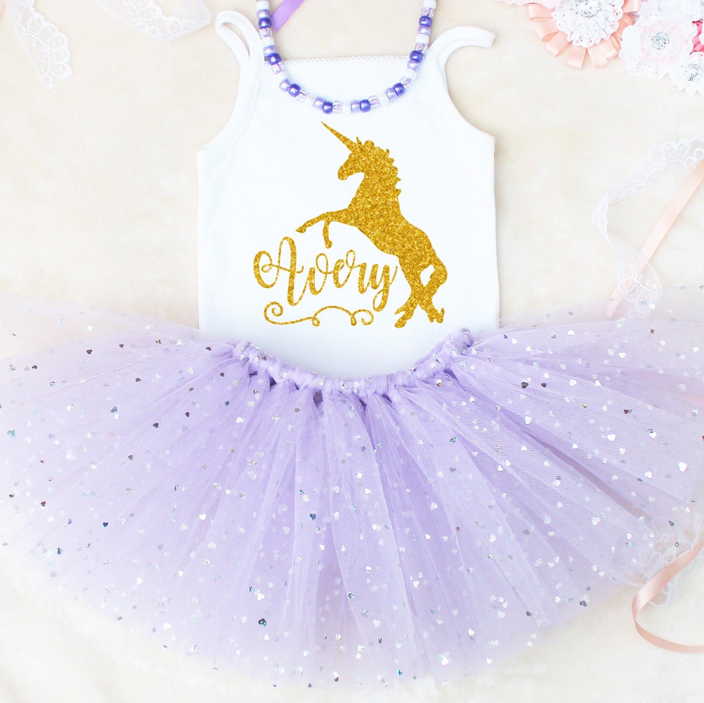 Personalised Lilac Sparkly Unicorn Tutu Set