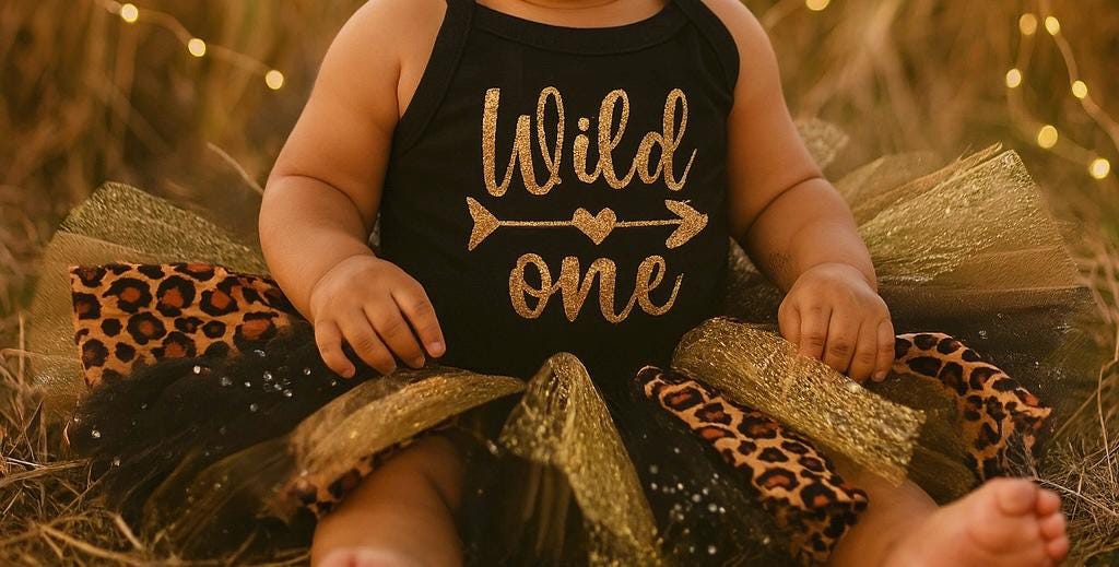 Girls Wild One  Cheetah 1st Birthday Outfit