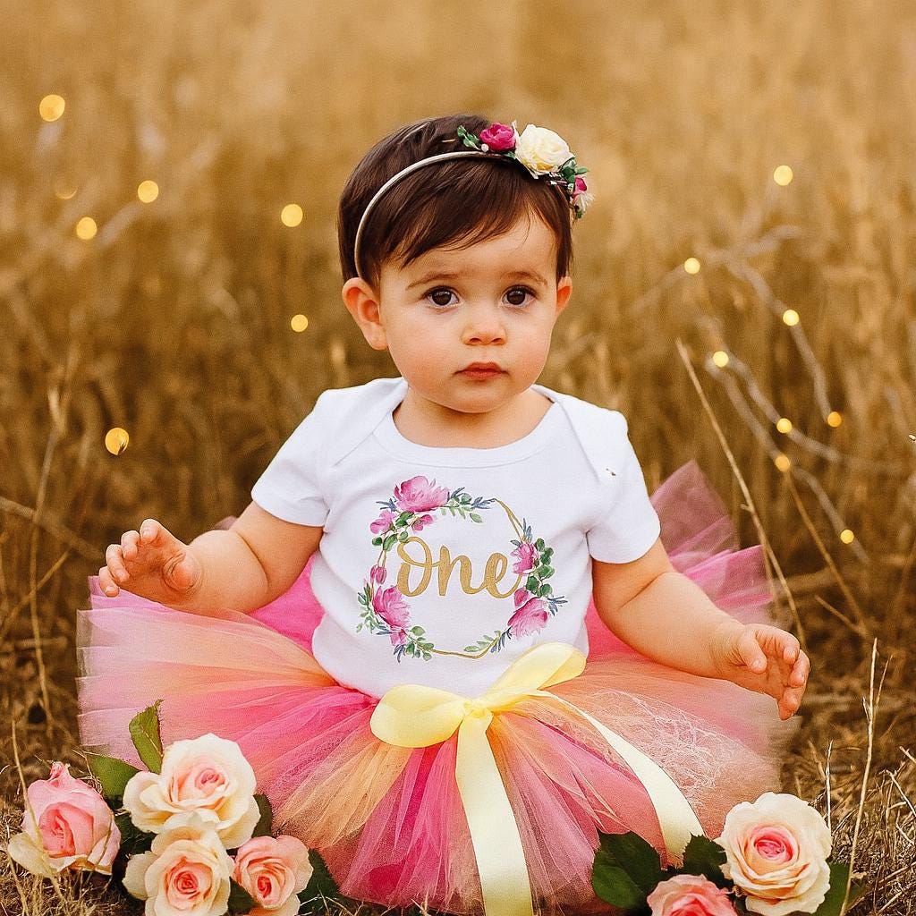 Floral Wreath Bodysuit & Pink Peach Tutu