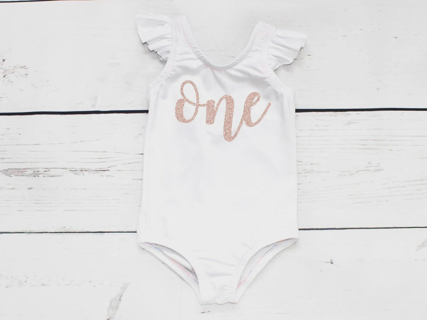 Baby Girls First Birthday Outfit - Rose Gold Glitter Leotard & Black Tutu