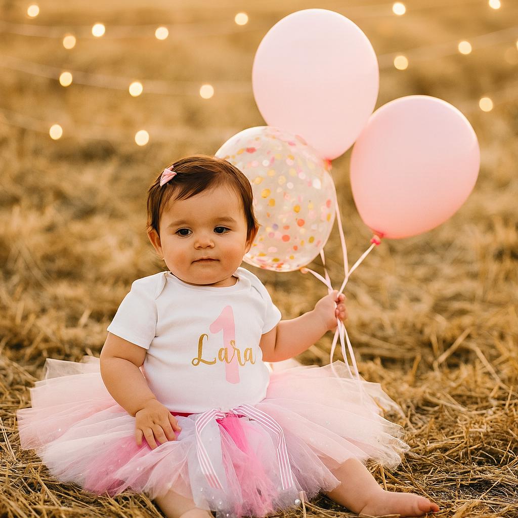 Personalised Pink & Gold First Birthday Outfit