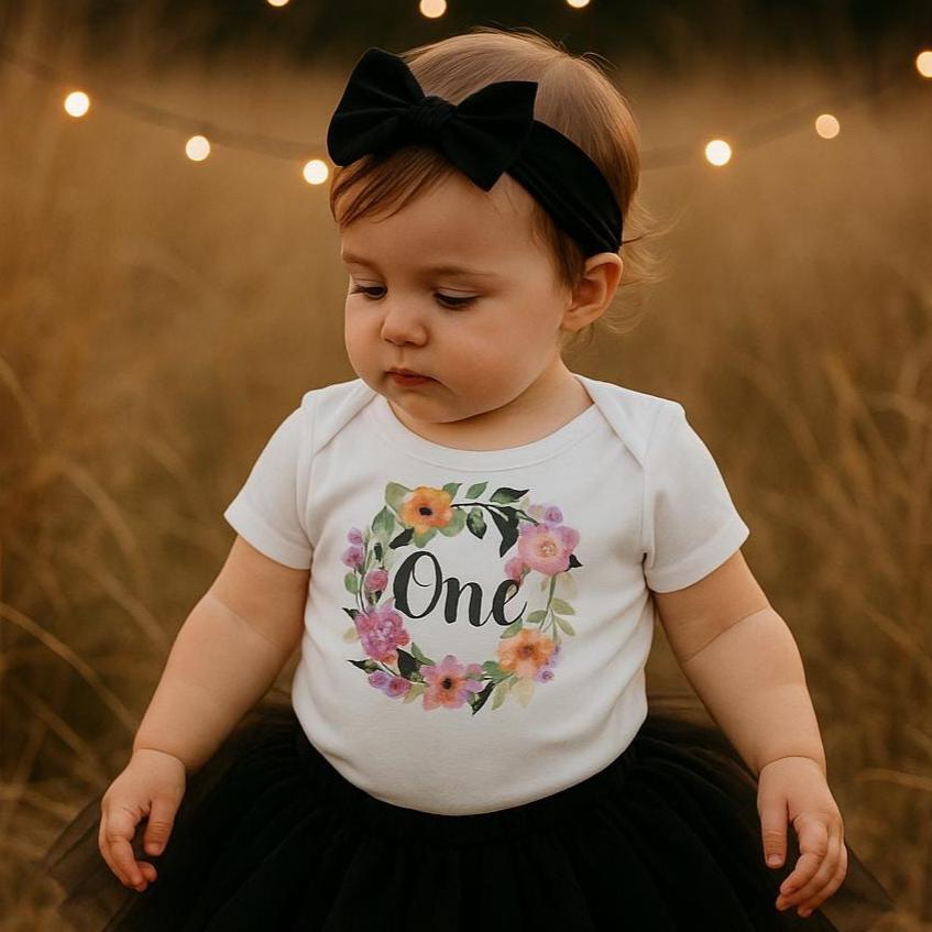 Floral First Birthday Bodysuit - Watercolor Wreath