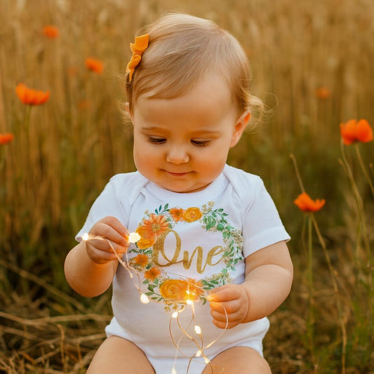 Tangerine Floral Wreath 'One' Bodysuit