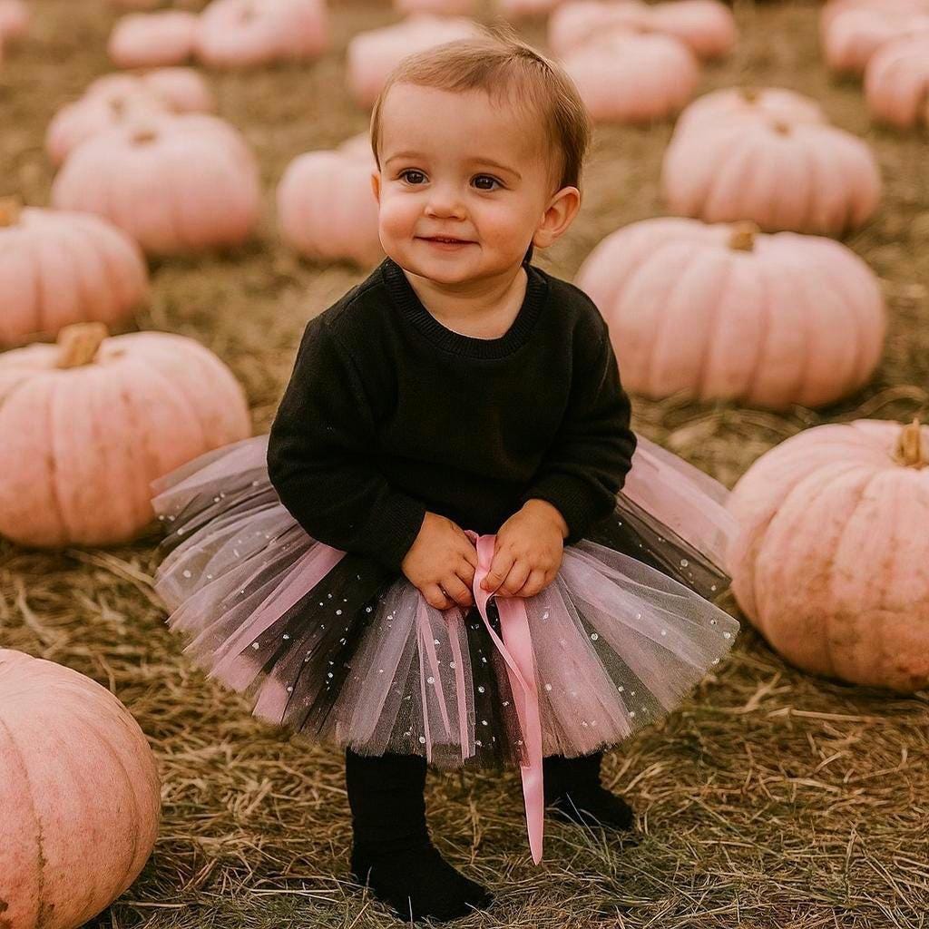 Black & Pink Sparkly Halloween Tutu Skirt