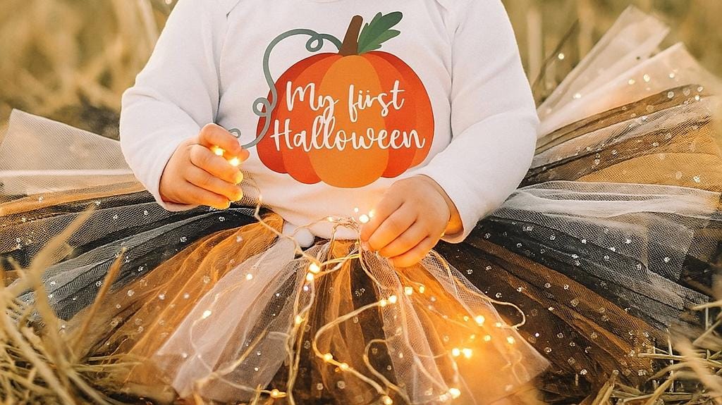 Baby Girls First Halloween Outfit - Pumpkin Bodysuit & Tutu