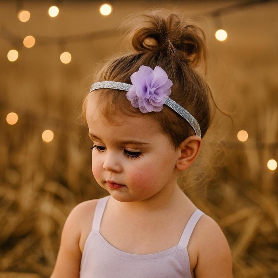 Girls Silver & Lilac Flower Headband