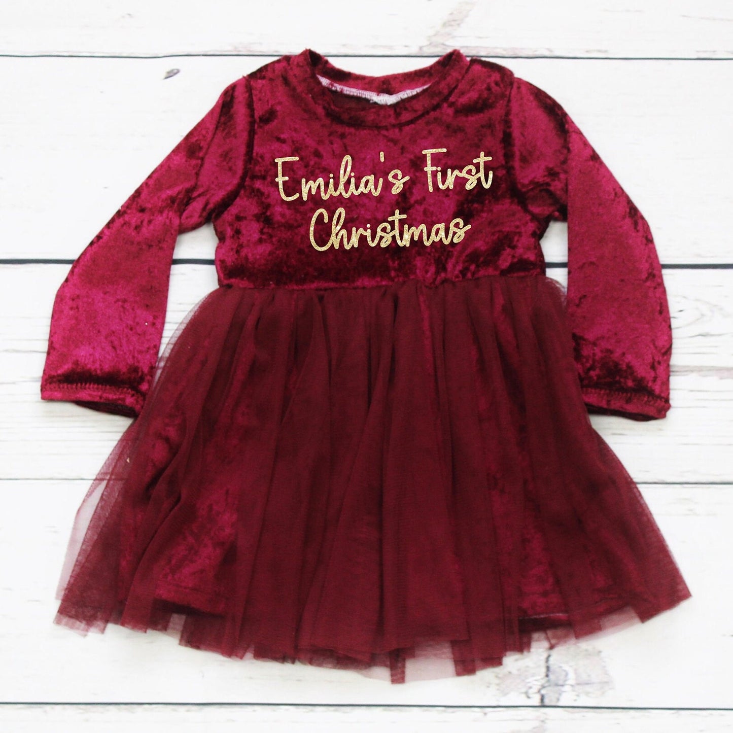 Personalised Girls Deep Red First Christmas Dress & Headband