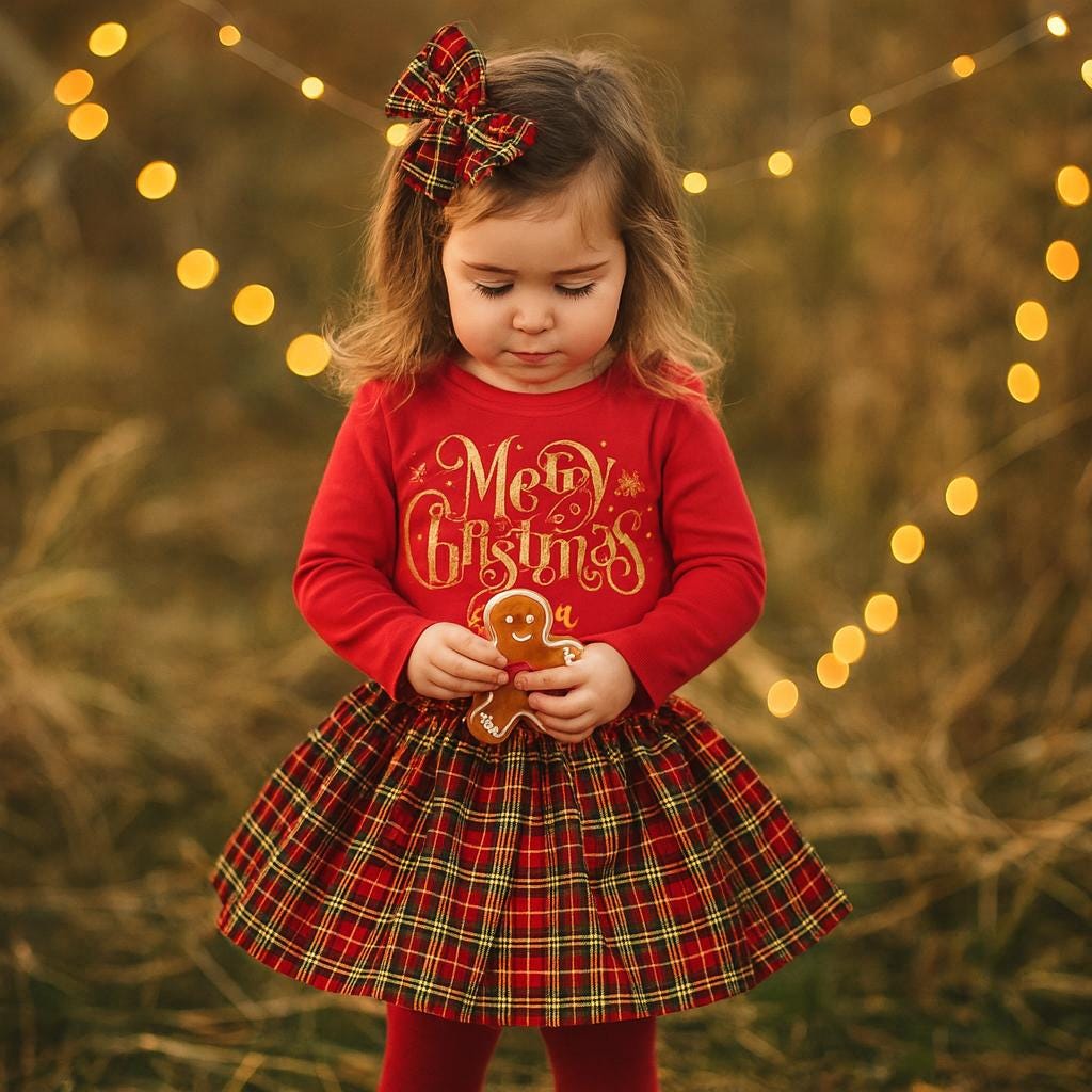 Personalised Girls Red Tartan Christmas Outfit