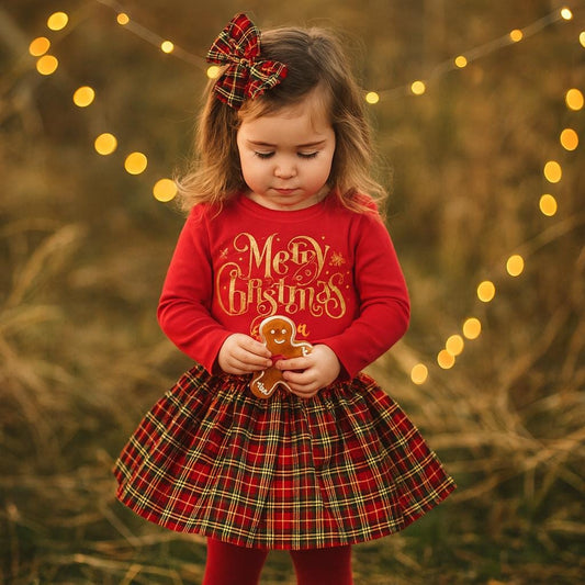 Personalised Girls Red Tartan Christmas Outfit