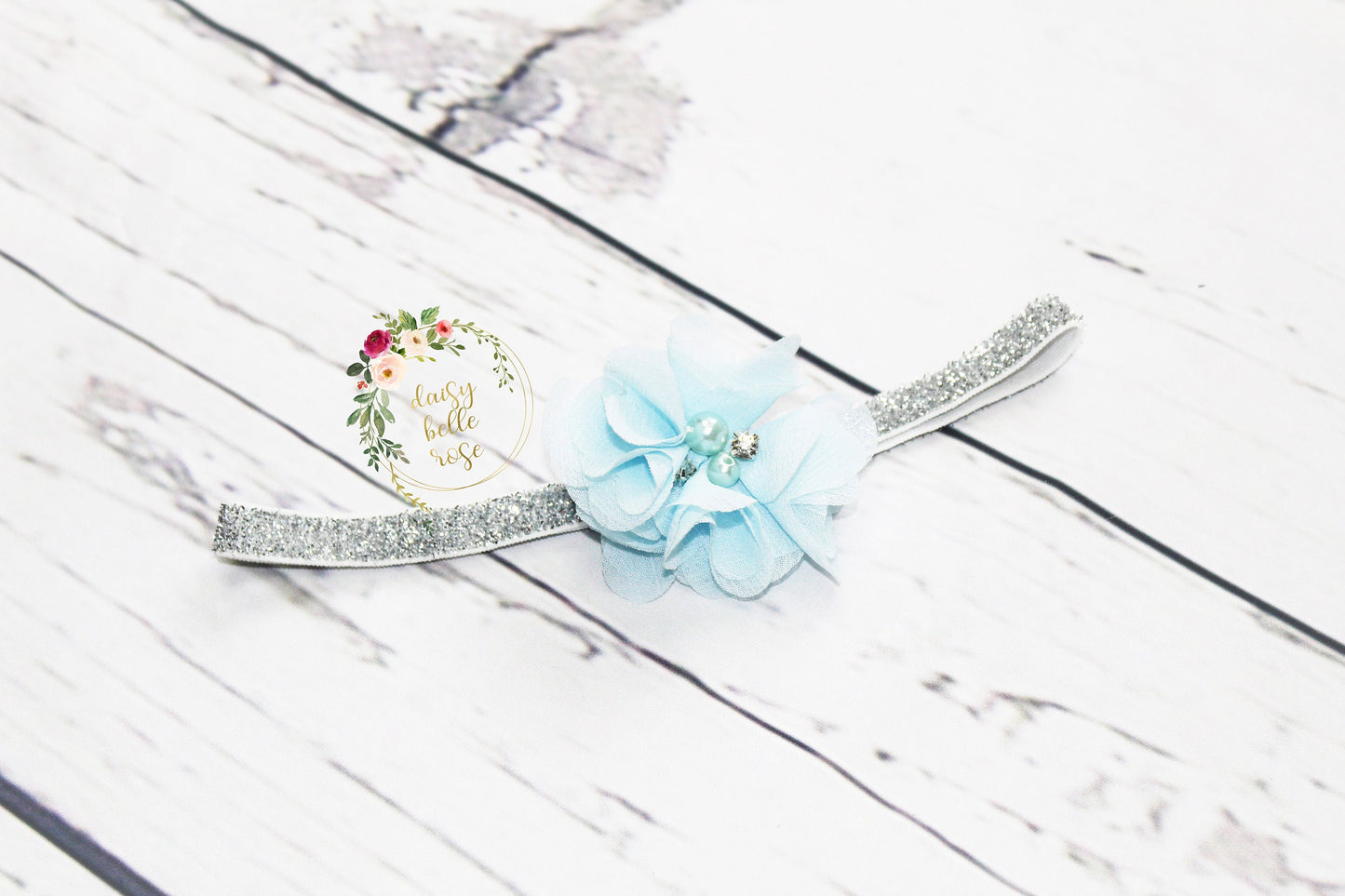 Girls Powder Blue Chiffon Flower Headband
