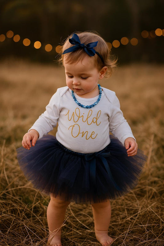 Girls Navy Blue & Gold Birthday Tutu Ensemble