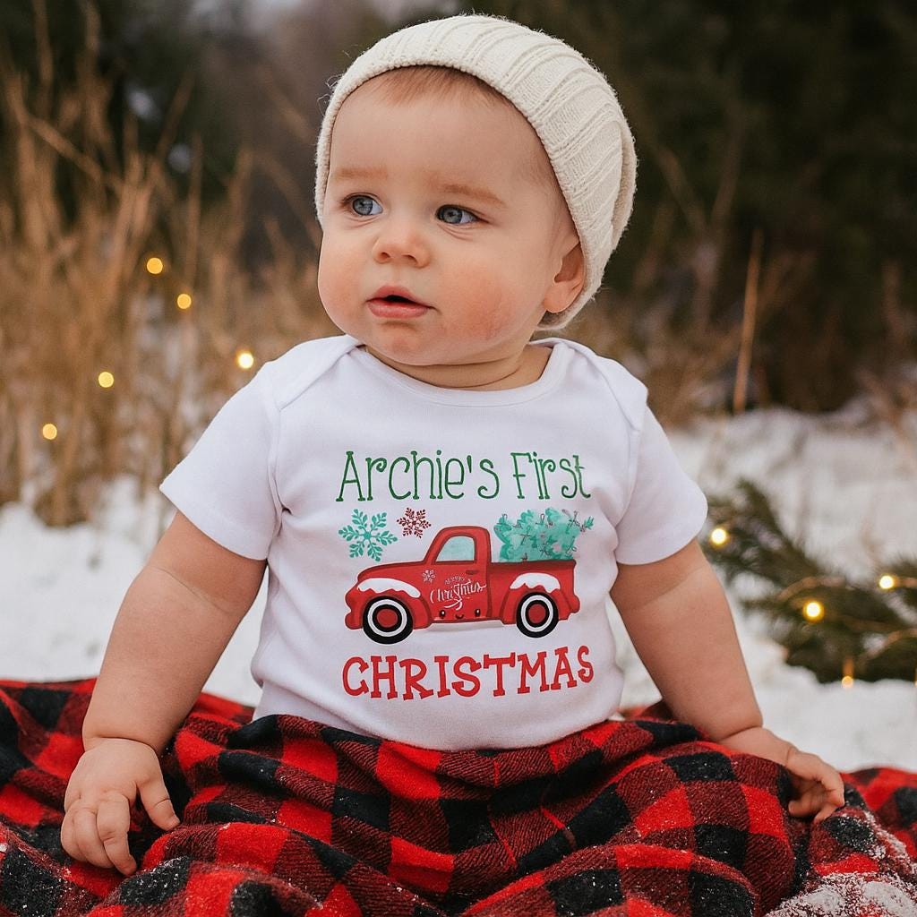 Personalised First Christmas Bodysuit with Truck Design