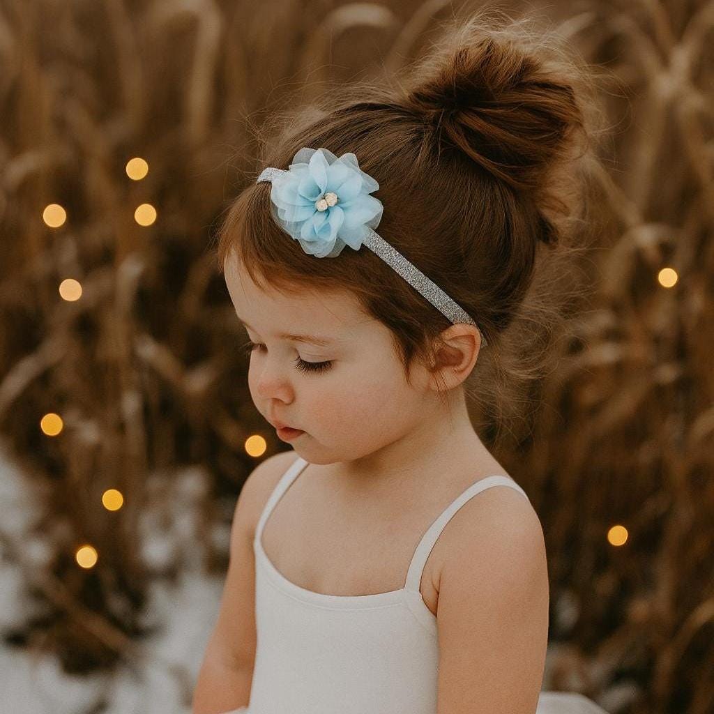 Girls Powder Blue Chiffon Flower Headband