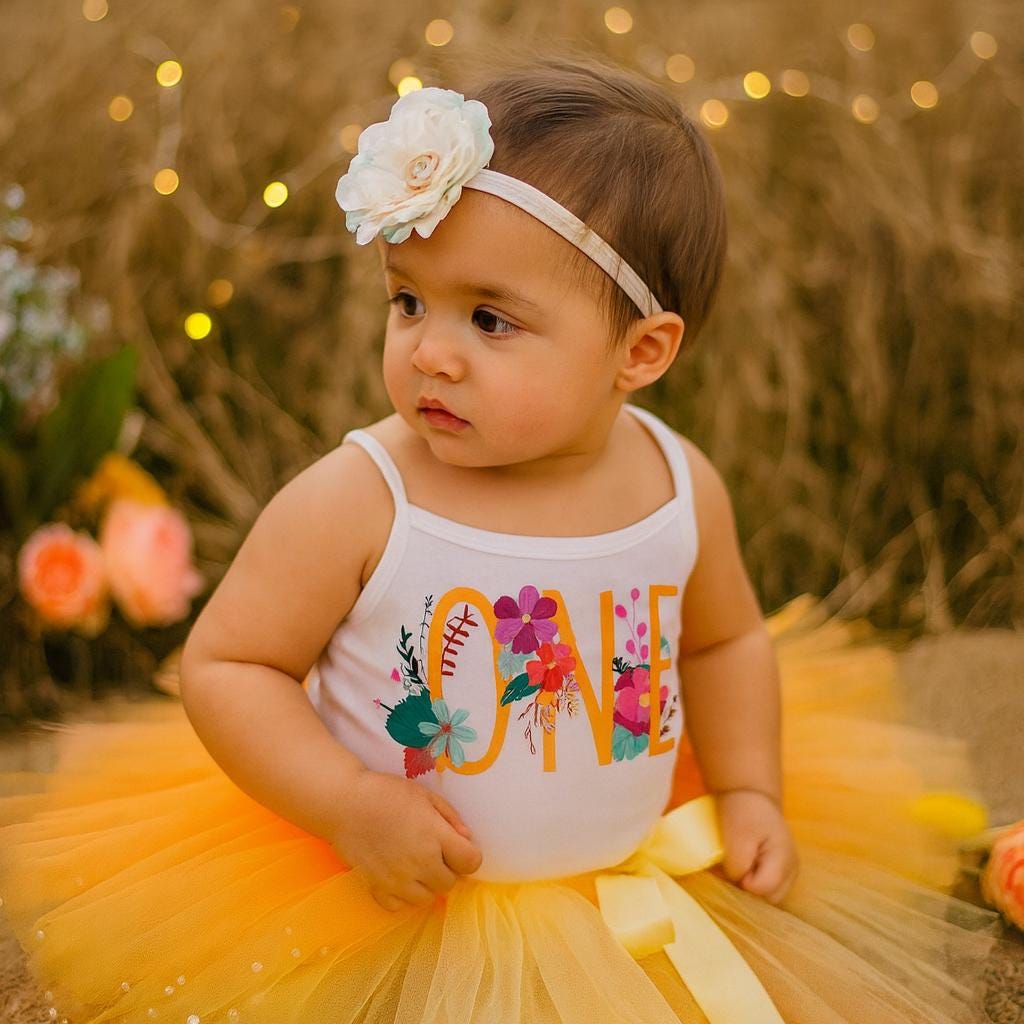 Orange Ombre Floral 1st Birthday Tutu Outfit