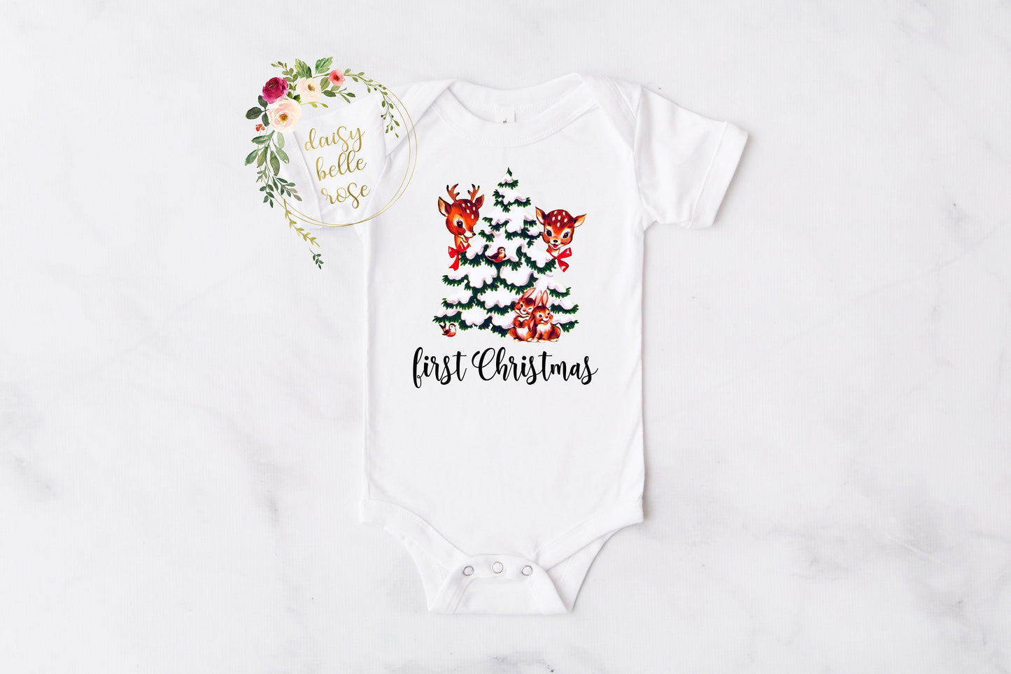 Deer & Tree First Christmas Bodysuit