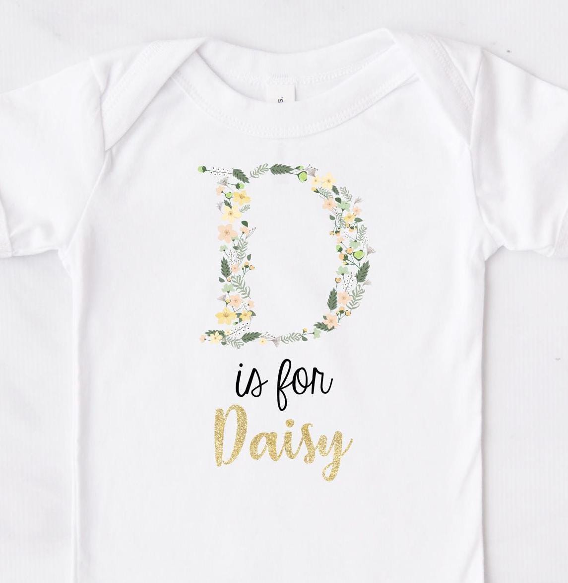 Personalised Floral Initial & Gold Name Print Bodysuit