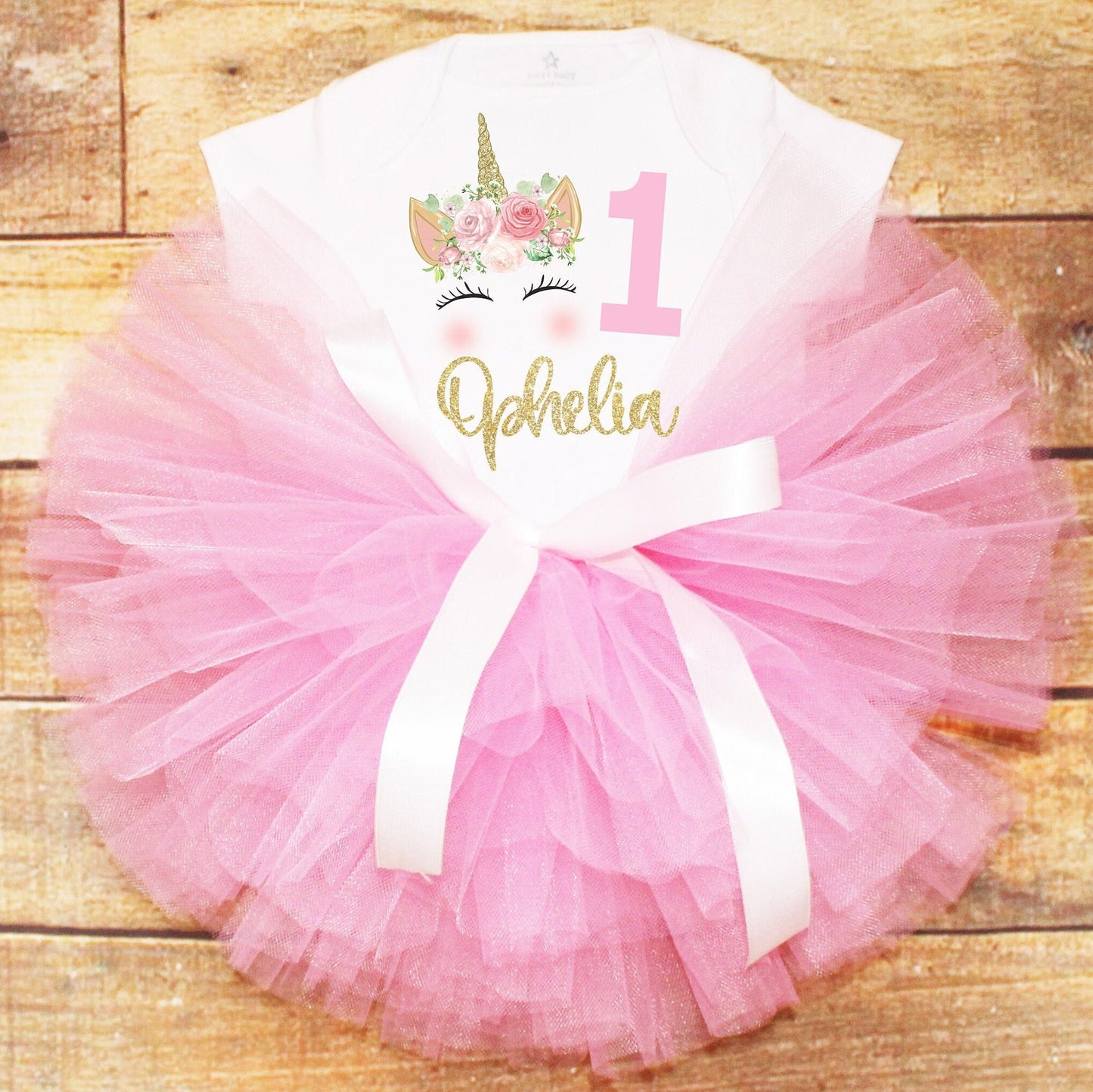 Personalised Unicorn Pink Girls First Birthday Outfit