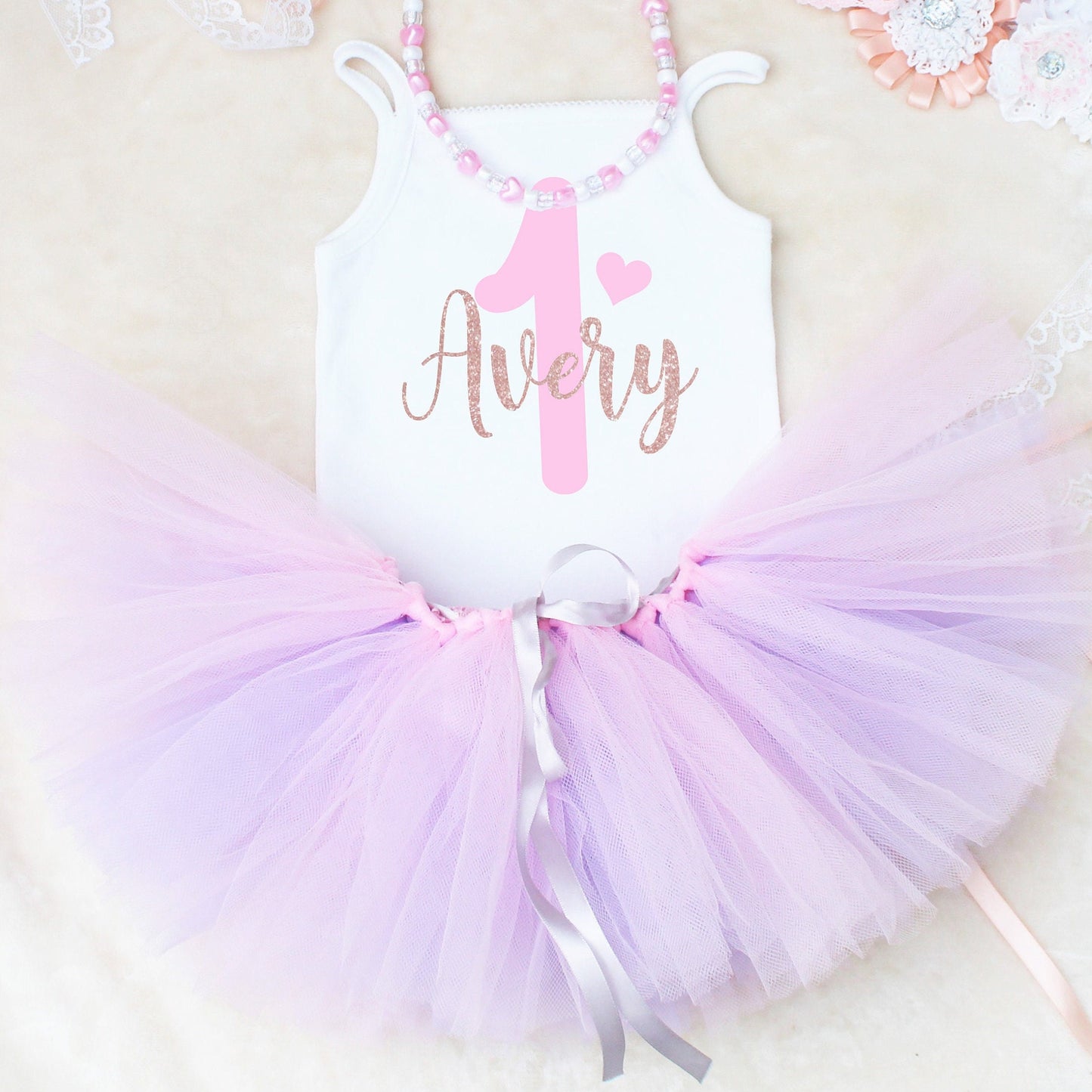 Personalised Pastel Pink & Lilac First Birthday Outfit