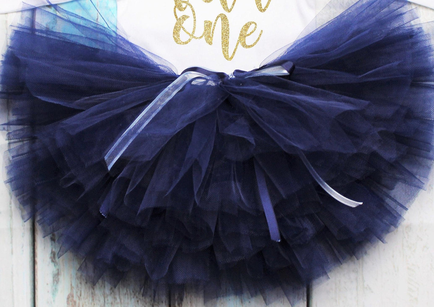 Girls Navy Blue & Gold Birthday Tutu Ensemble