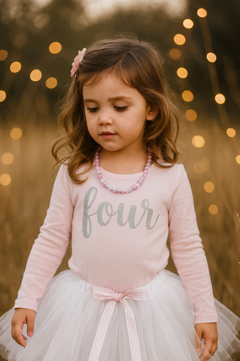 Pink & Silver Sparkle 4th Birthday Top