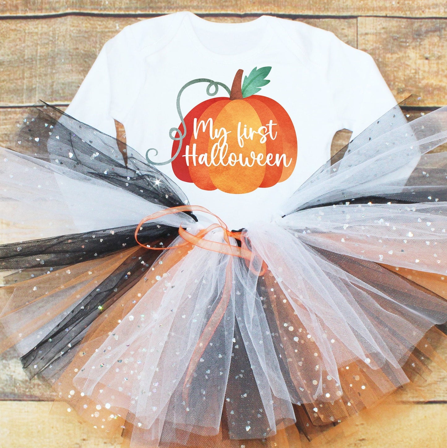 Baby Girls First Halloween Outfit - Pumpkin Bodysuit & Tutu