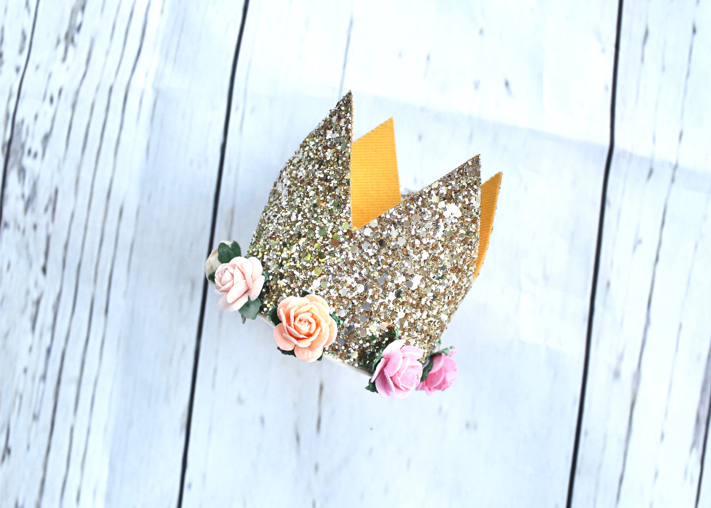 Gold Sparkle & Floral Crown