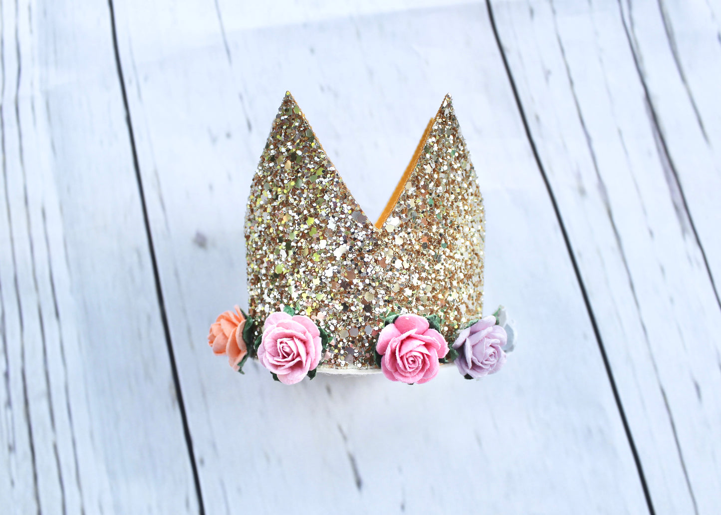 Gold Sparkle & Floral Crown