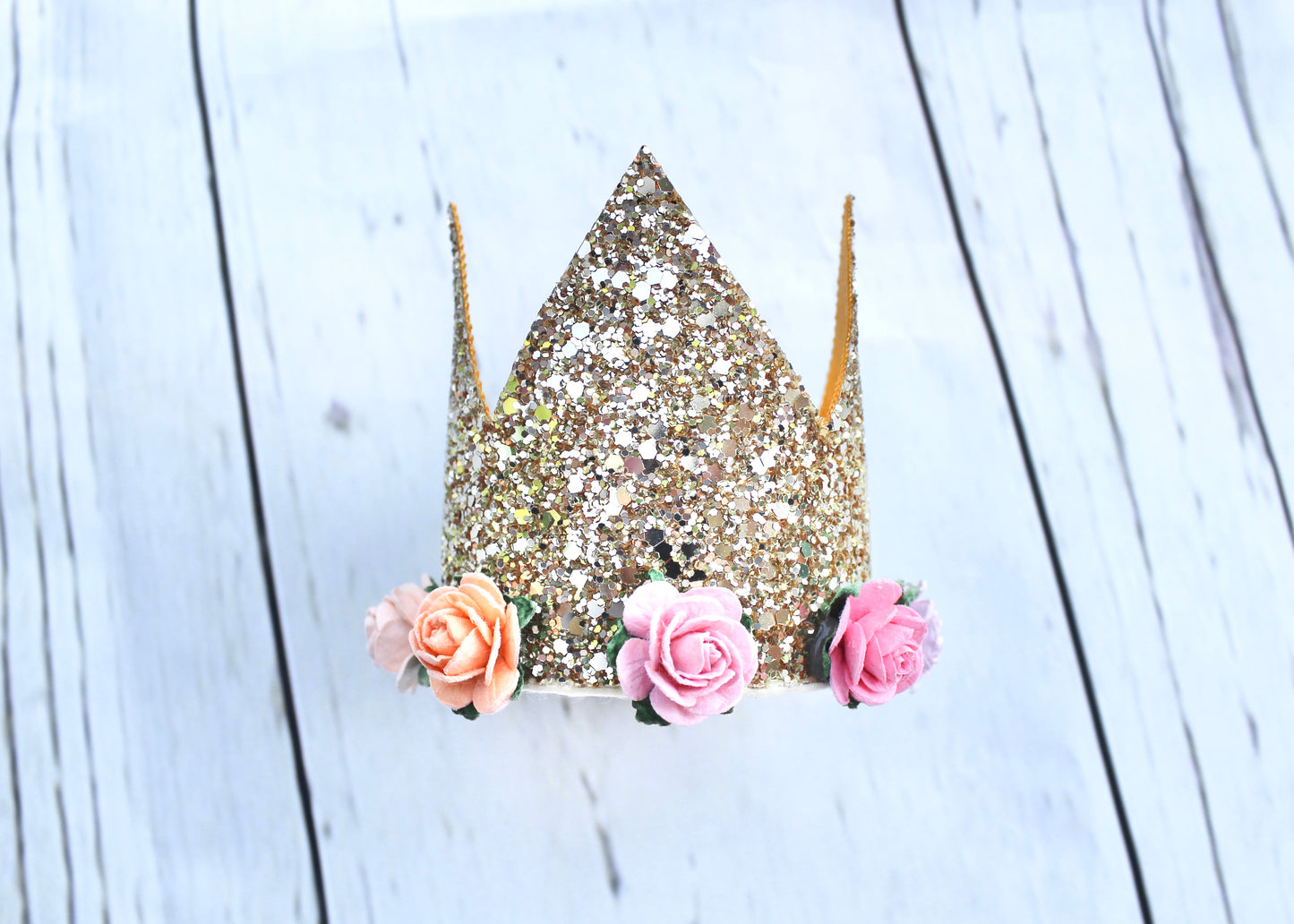 Gold Sparkle & Floral Crown