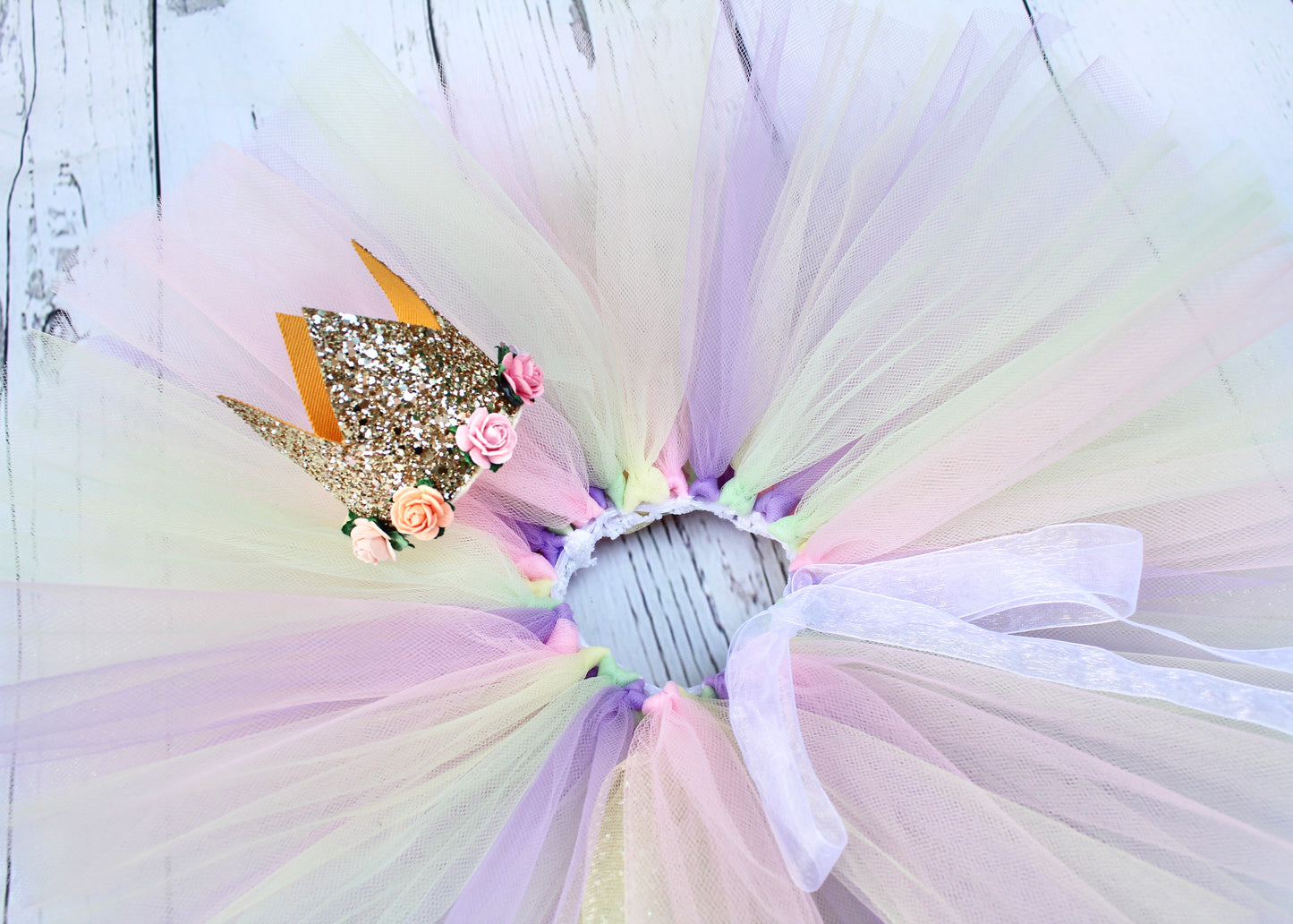 Pastel Rainbow Tutu & Crown Set