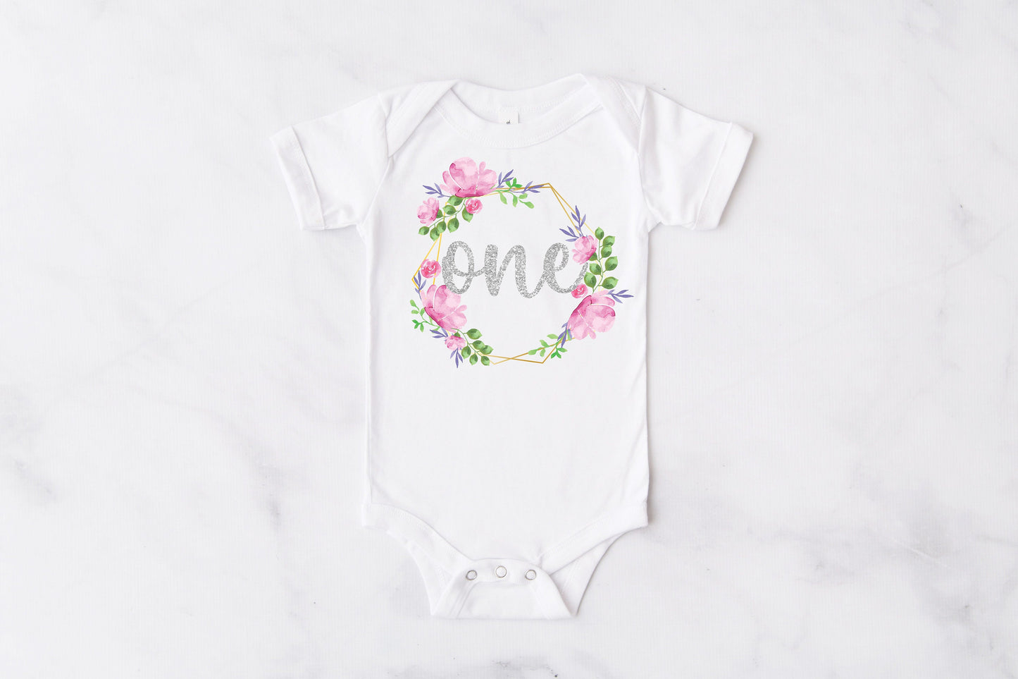 Floral ONE Bodysuit & Grey Tutu