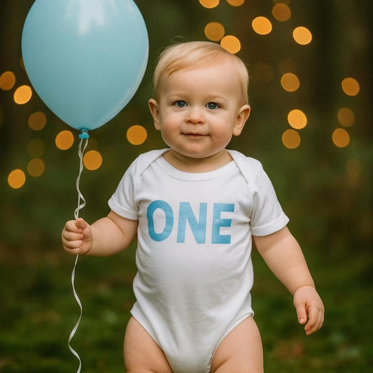 Watercolour Blue 1st Birthday Bodysuit