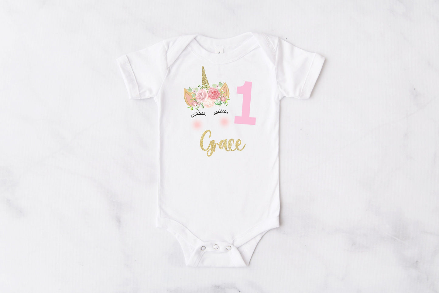 Personalised Unicorn Pink Girls First Birthday Outfit