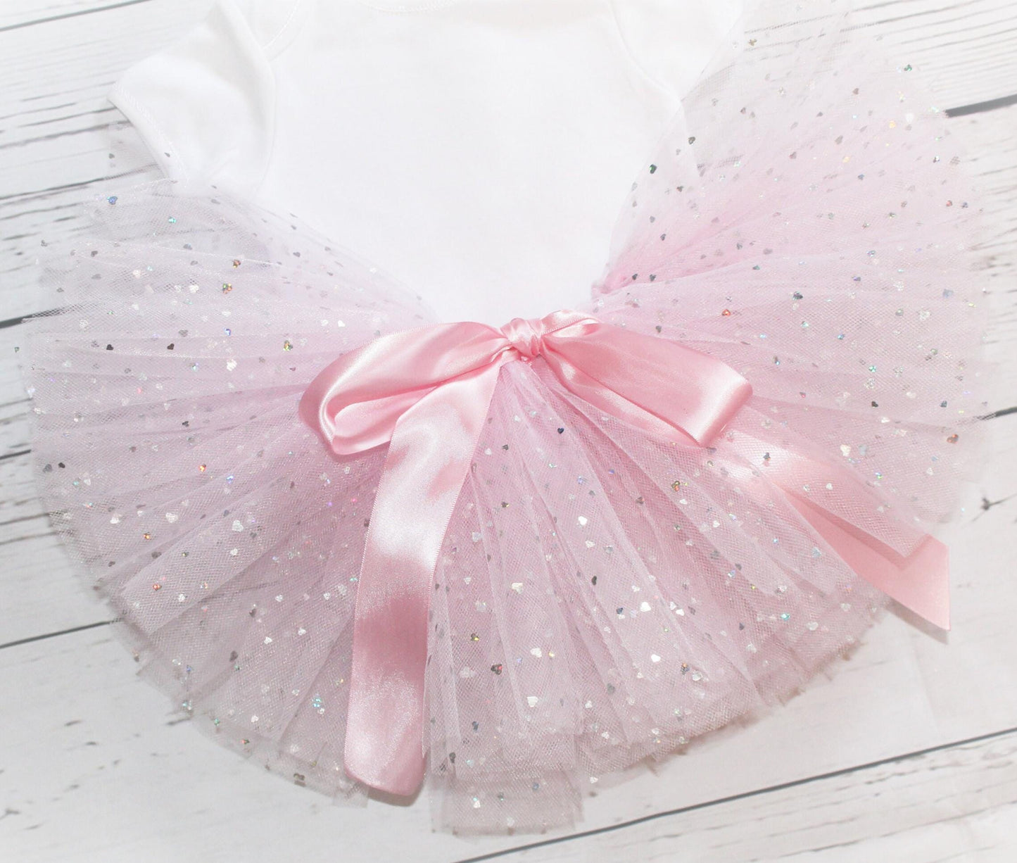 Personalised Baby Girls 1st Birthday Outfit - Sparkly Pale Pink Tutu