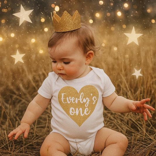 Baby Girls First 1st Birthday Bodysuit Heart & Name Print