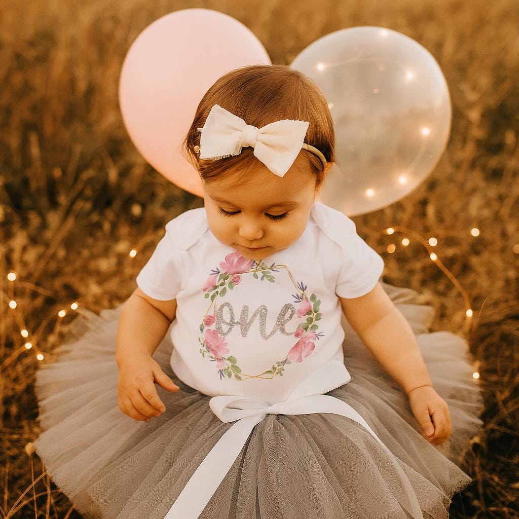 Floral ONE Bodysuit & Grey Tutu