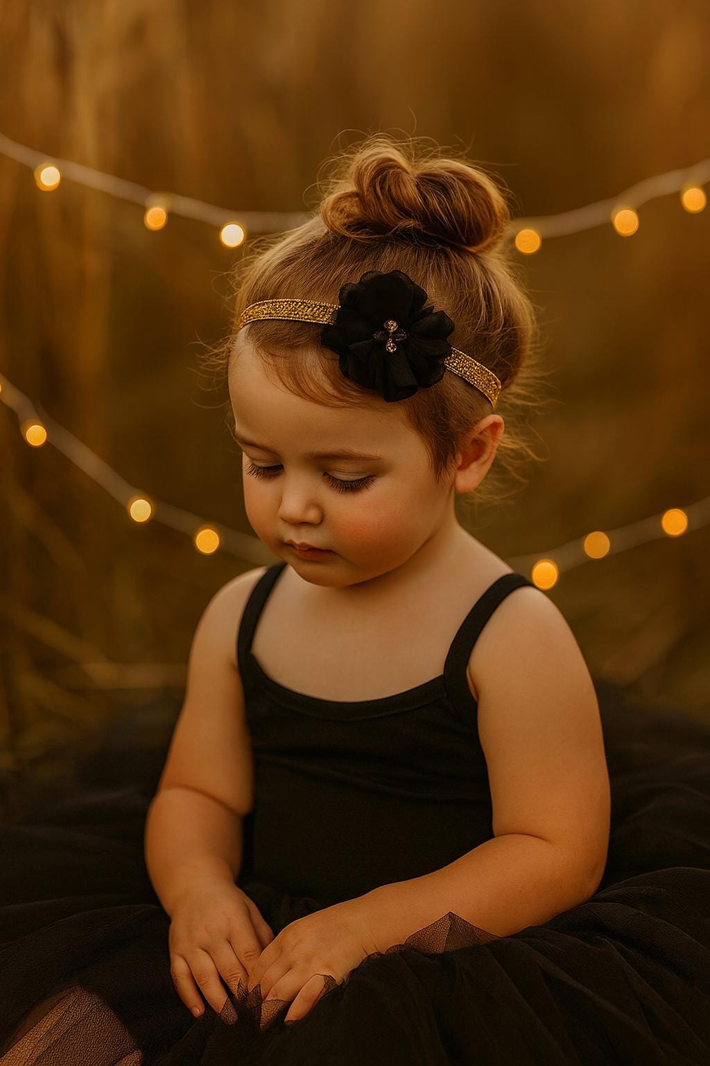 Girls Gold & Black Flower Headband
