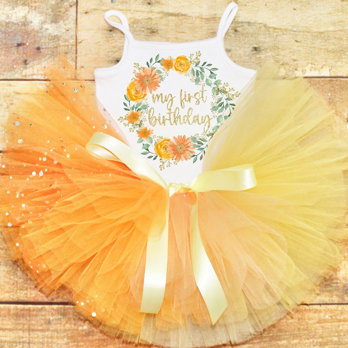Tangerine Floral 1st Birthday Tutu Outfit