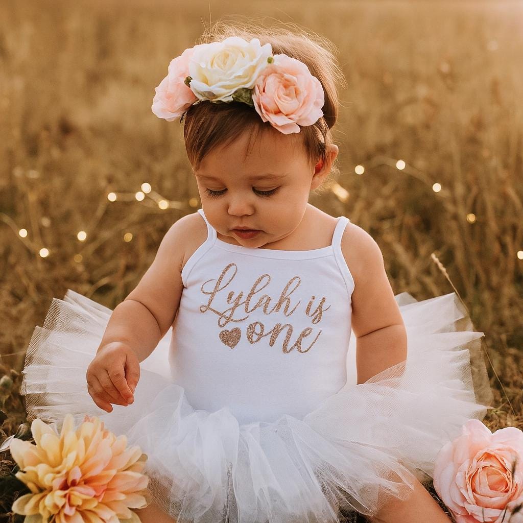 White & Rose Gold Personalised Baby Girls 1st Birthday Outfit