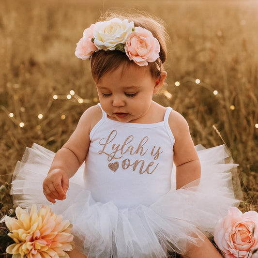 White & Rose Gold Personalised Baby Girls 1st Birthday Outfit