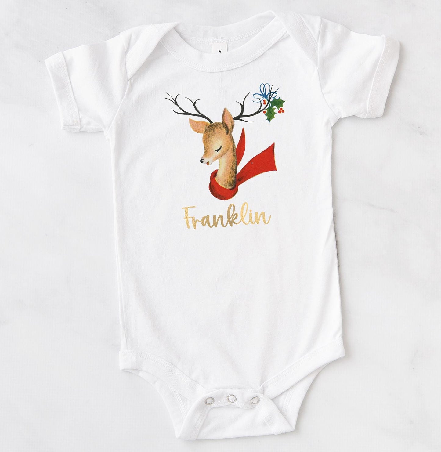 Personalised Reindeer Baby Boys Christmas Bodysuit