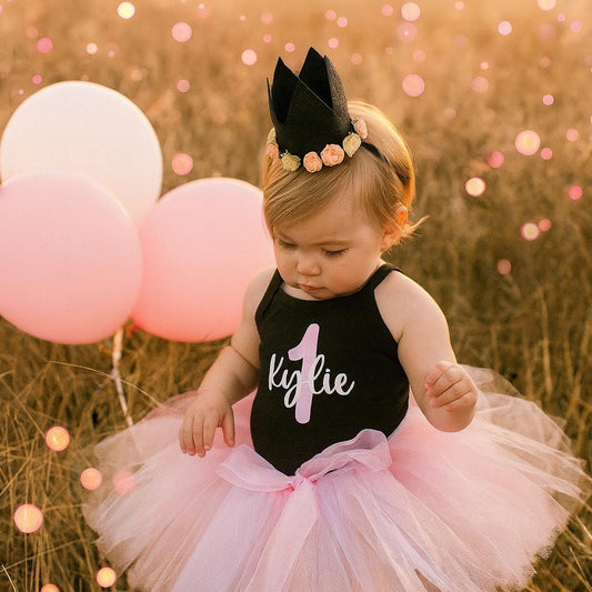 Personalised First Birthday Outfit in Black & Pink