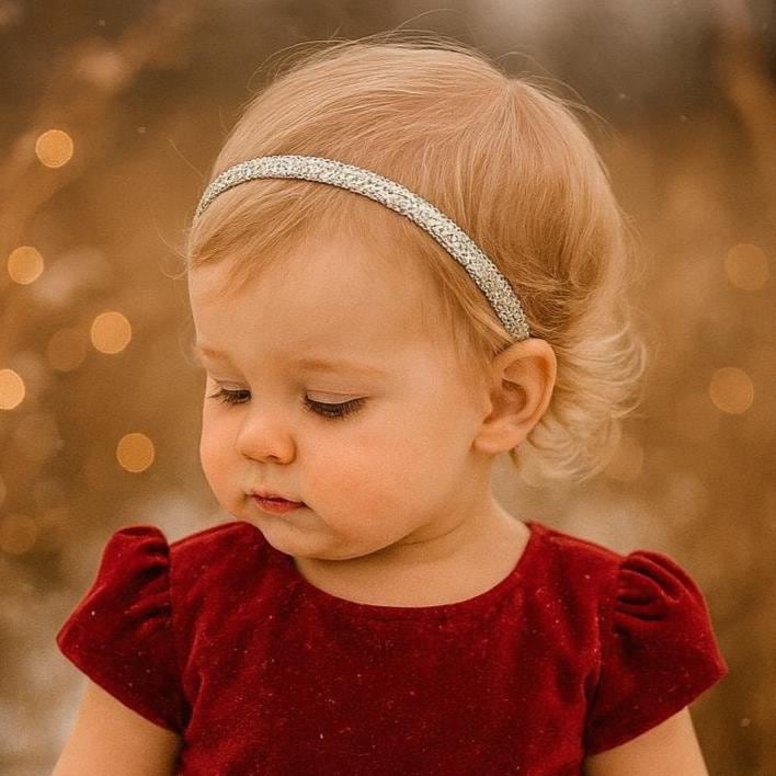 Girls Simple Silver Elastic Headband