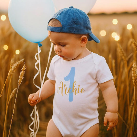 Blue and Gold 1st Birthday Bodysuit