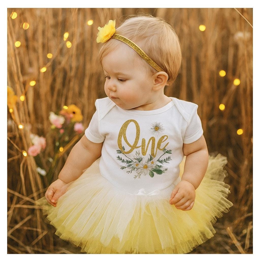 Daisy 1st Birthday Outfit in Yellow & White